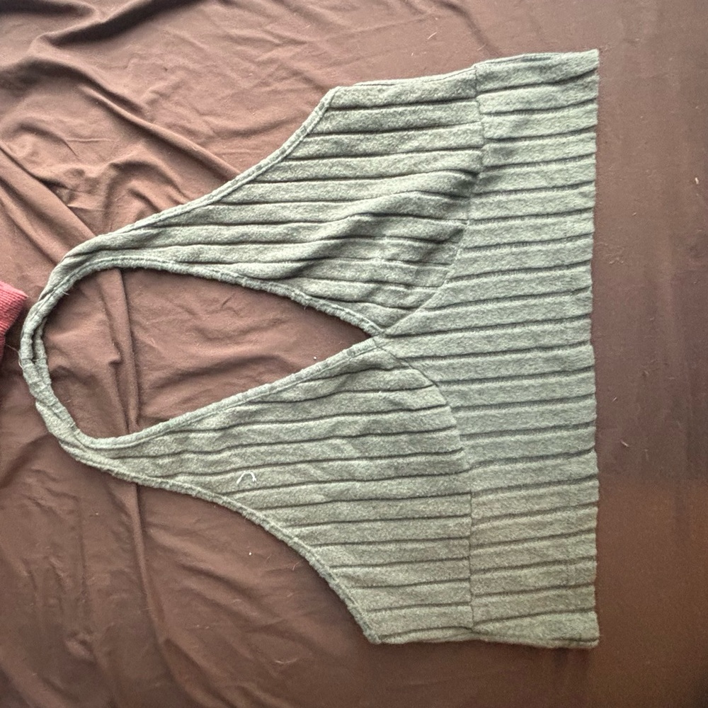 SHEIN Gray Ribbed Halter Bra
